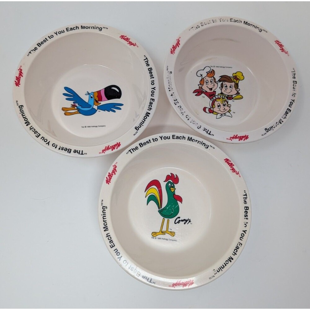1995 Kellogg's Cereal Bowls Set of 3 Toucan Sam Corny Snap Crackle Pop 90s retro